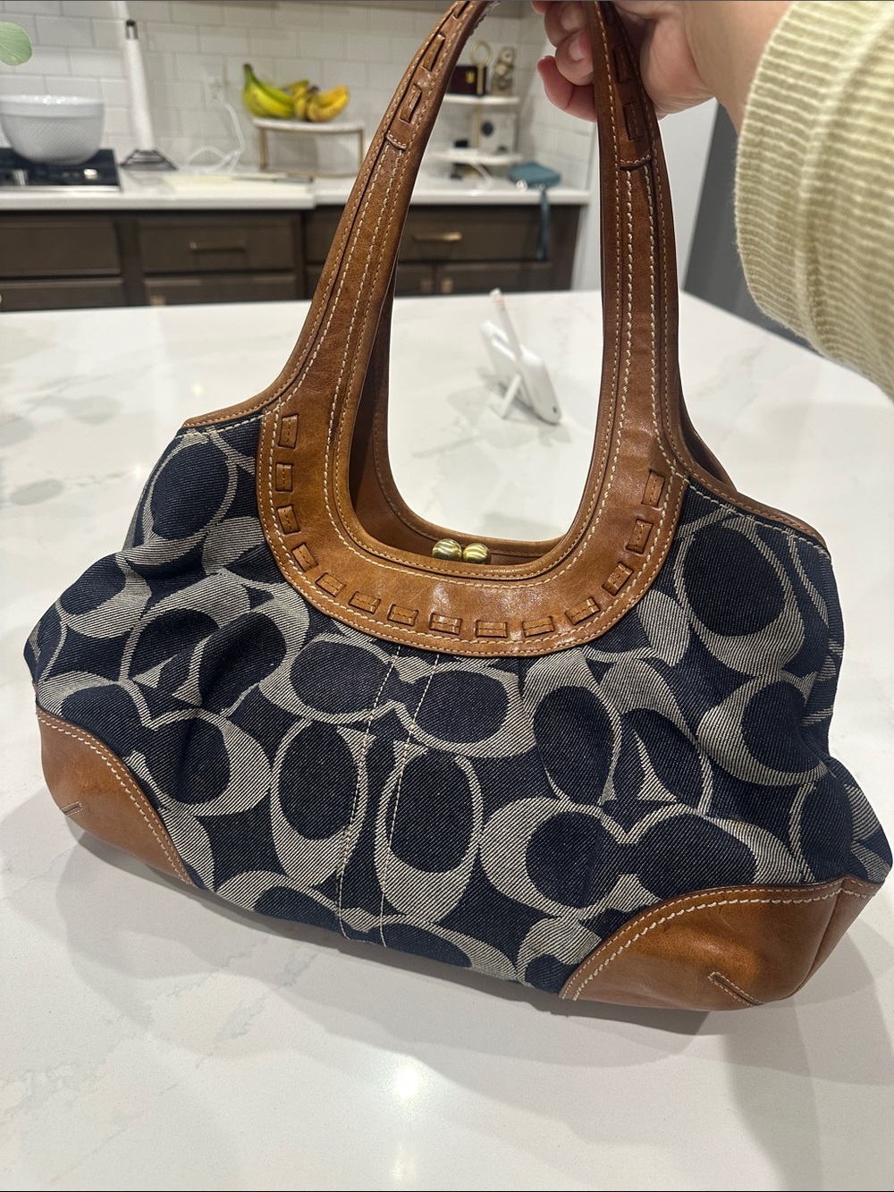 Vintage Coach Ergo Denim Pleated Kisslock Satchel Bag Y2K